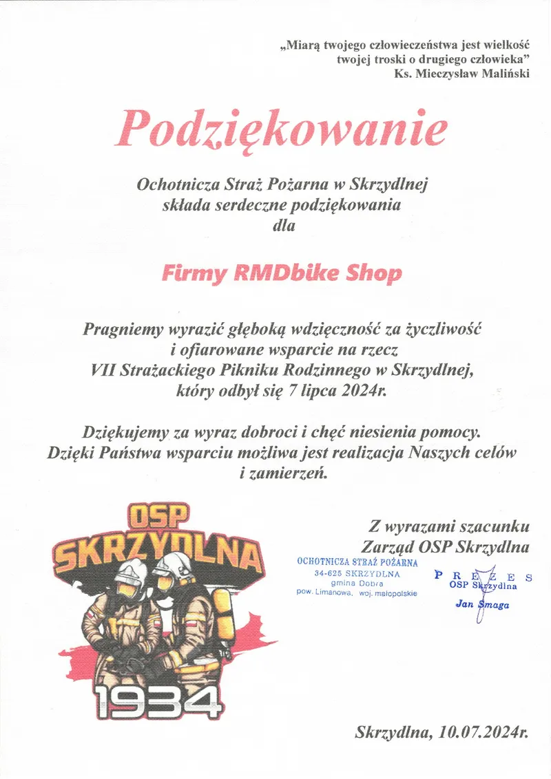 Impreza sponsorowana RMDBike strażacki piknik rodzinny Skrzydlana 2024