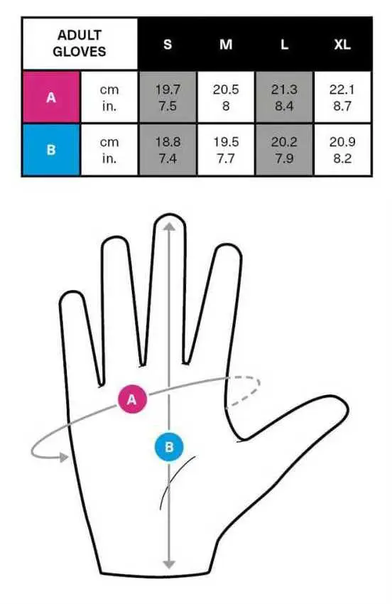 FUSE gloves size chart